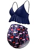 Product Image of the GINKANA Women's Maternity Two Piece Bikini Flounce High Waist Maternity Swimsuit...