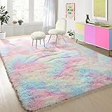 Product Image of the PAGISOFE 4x6 Rainbow Fluffy Soft Plush Area Rugs for Girls Bedroom, Shaggy Rugs...