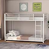 Product Image of the Giantex White Twin Over Twin Metal Bunk Beds, Heavy Duty Bed Frame with Safety...