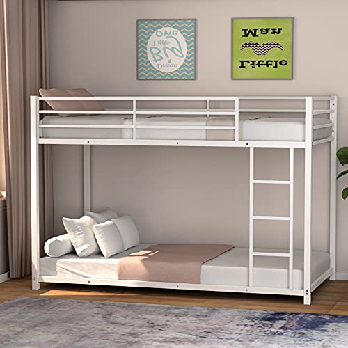 Product Image of the Giantex White Twin Over Twin Metal Bunk Beds, Heavy Duty Bed Frame with Safety...