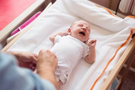 Baby crying while having diaper changed