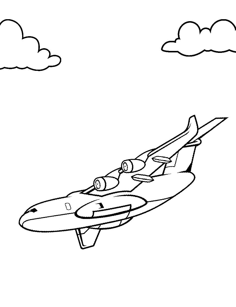 Army Cargo Plane Airplane Coloring Page - A large army transport plane flying low, ready to drop supplies.