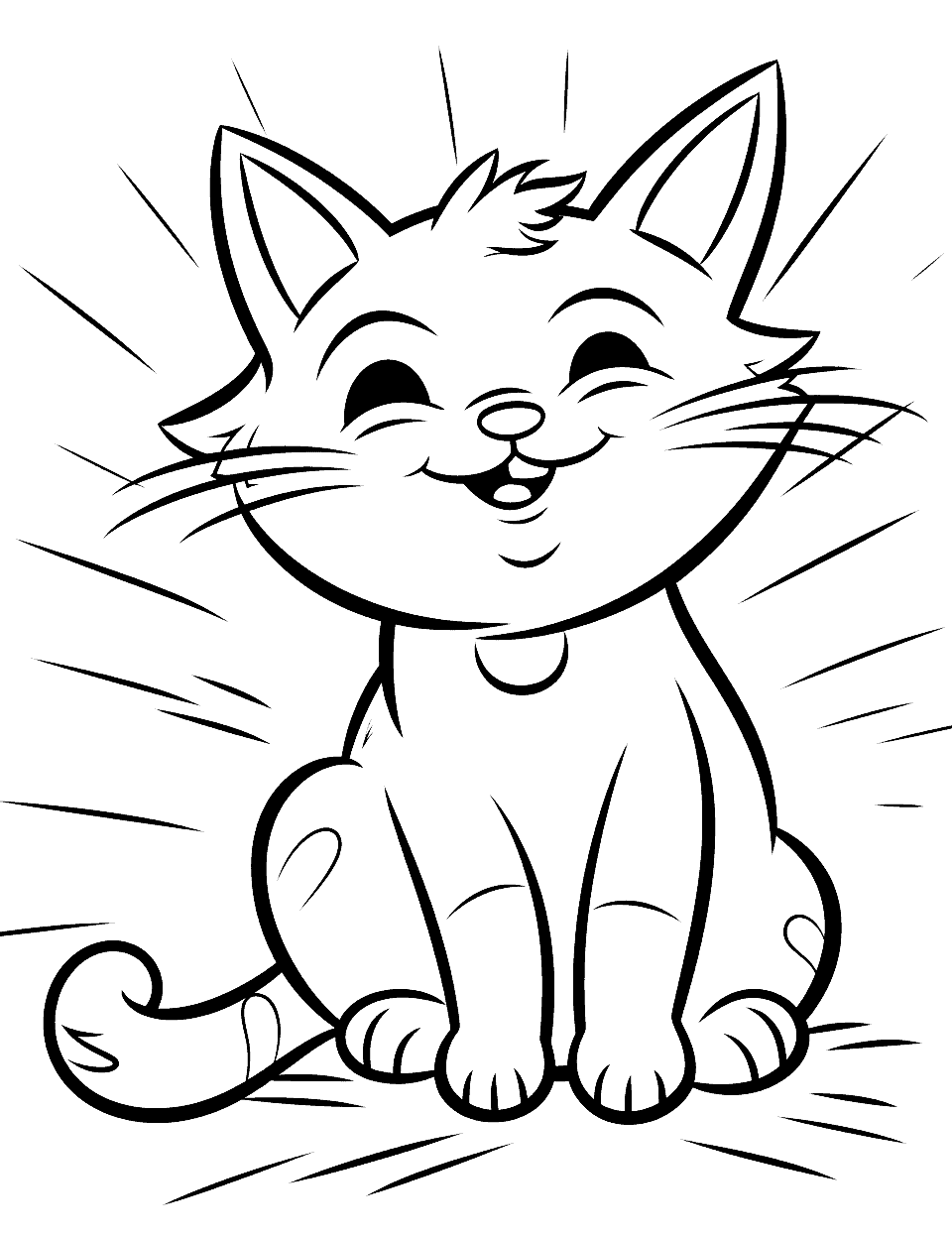 Happy Cat Animal Coloring Page - A content cat lounging in a sunny spot and stretching its paws.