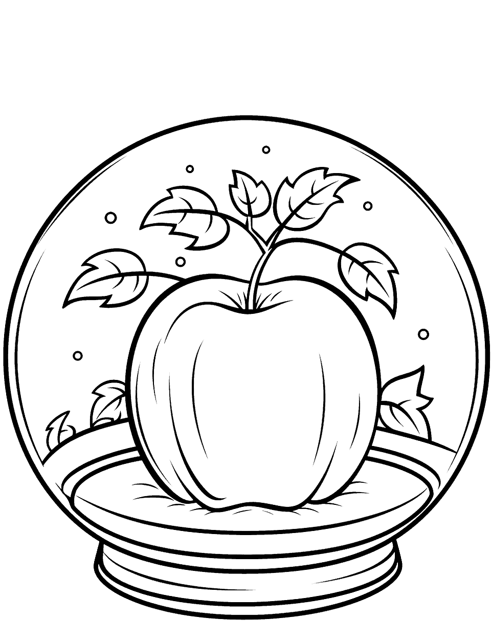 Apple in a Snow Globe Coloring Page - An apple inside a snow globe.