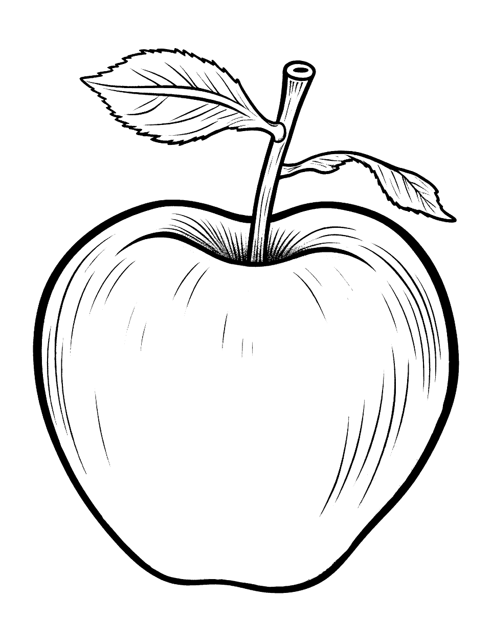 Realistic Apple Coloring Page - A coloring page featuring a realistic apple with detailed shading.