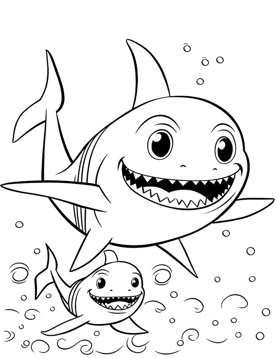 Playful Baby Sharks Shark Coloring Page - Two Baby Sharks playing and swimming together.