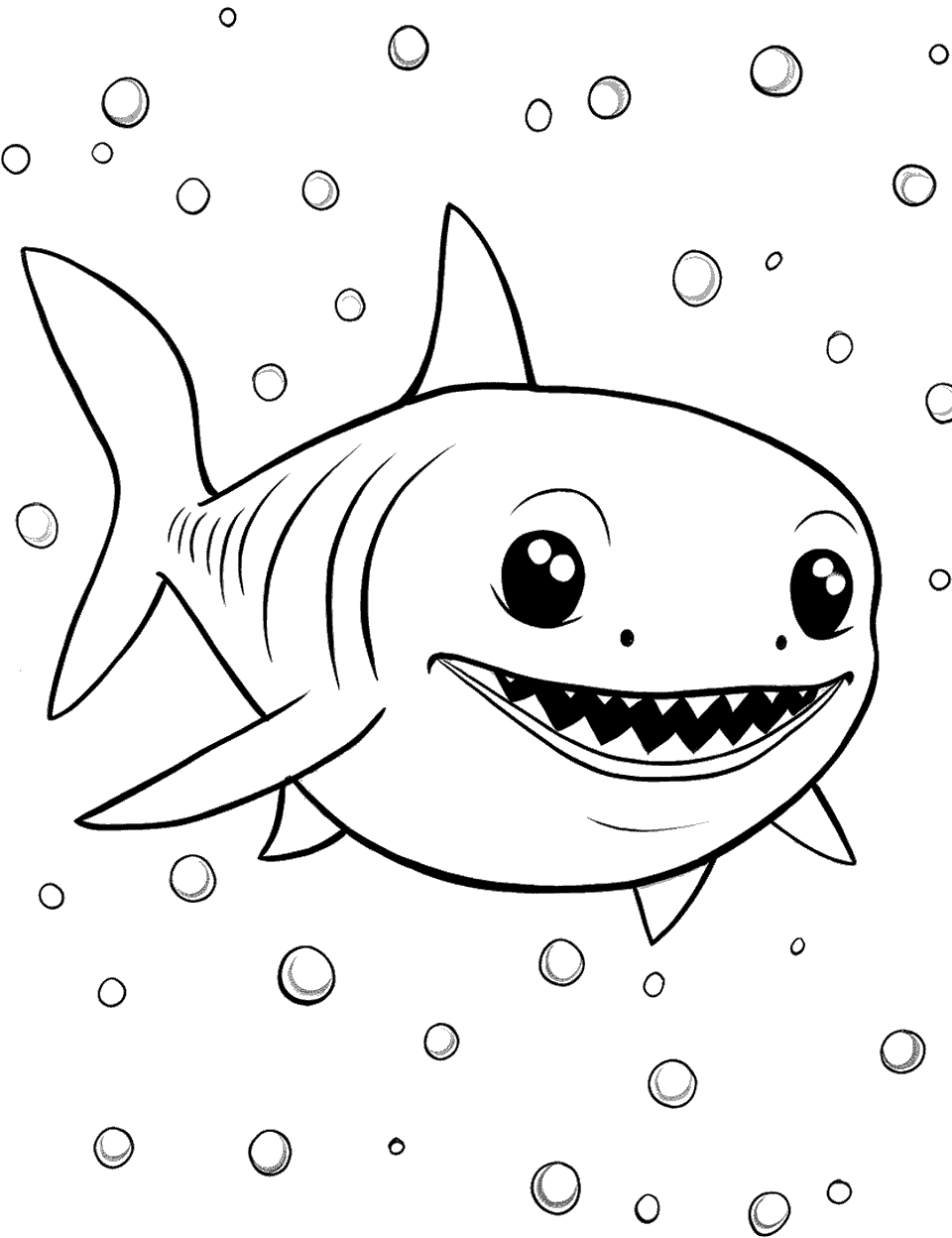 Blue Baby Shark Coloring Page - A bright Baby Shark, playfully chasing bubbles in the water.