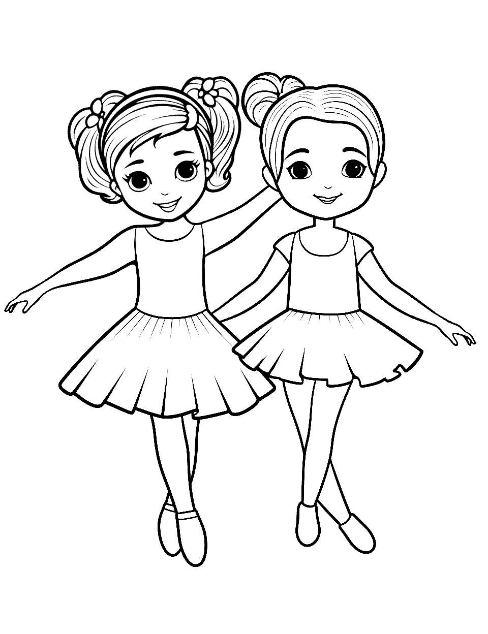 Ballet Duo Ballerina Coloring Page - Two ballerinas dancing together in harmony.