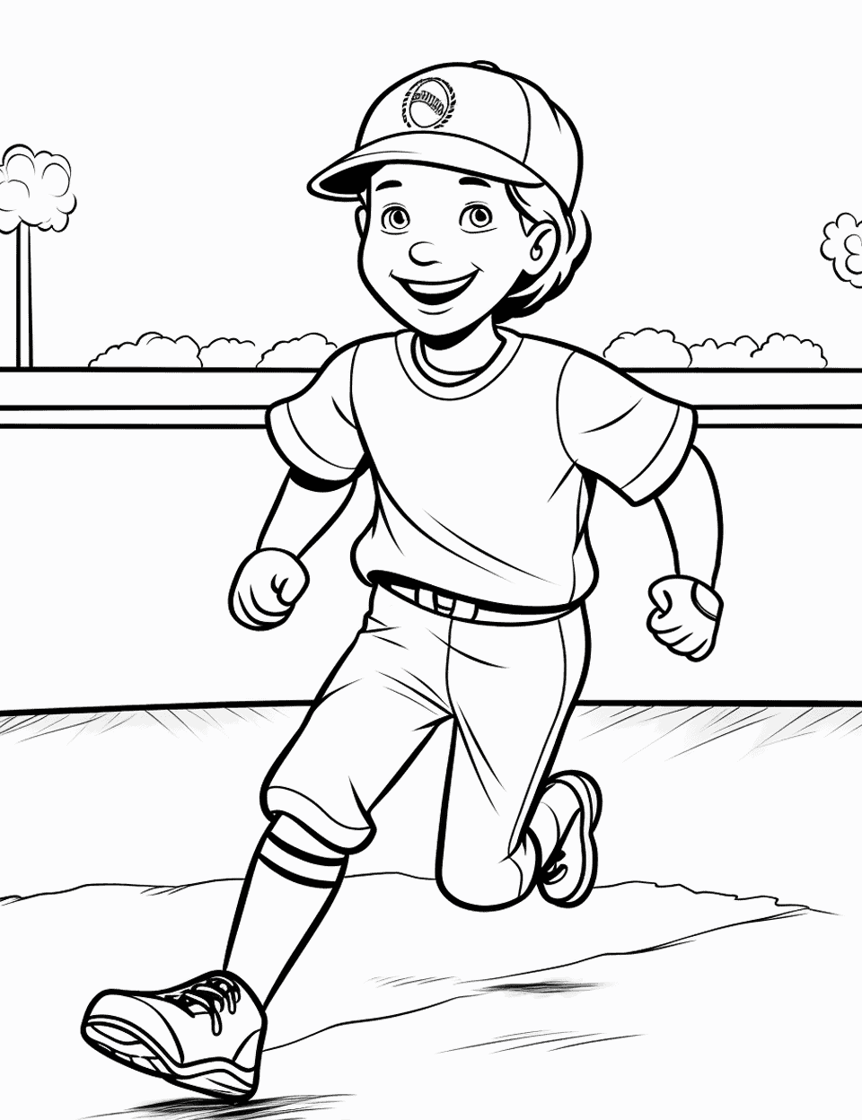 Home Run Hero Baseball Coloring Page - A player rounding the bases after hitting a home run.