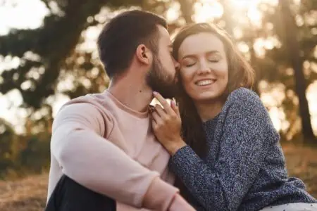 Couple celebrating girlfriends birthday