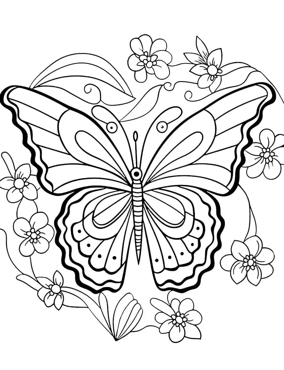 Nature's Palette Butterfly Coloring Page - A coloring page featuring butterflies and flowers in a vibrant display of colors.