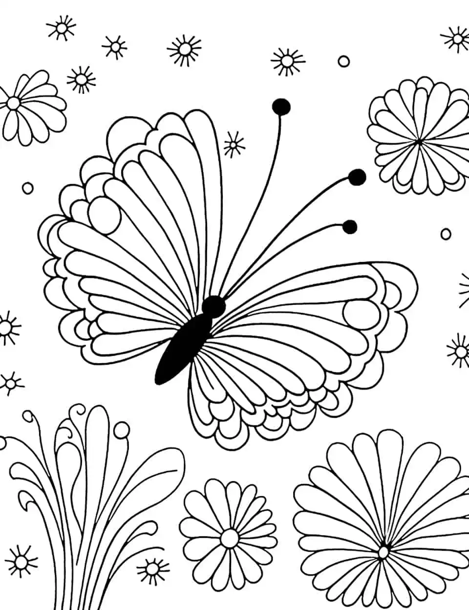 Fluttering Fireworks Butterfly Coloring Page - A festive coloring page showcasing butterflies in vibrant colors resembling fireworks.