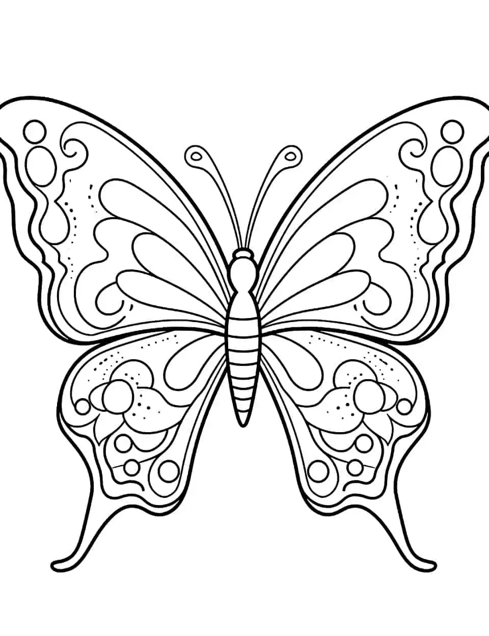 Intricate Intrigue Butterfly Coloring Page - A coloring page with a highly detailed butterfly design, perfect for older kids and adults.