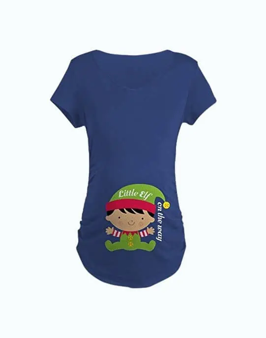 Product Image of the CafePress Christmas Elf Holiday Maternity T Shirt Cotton Maternity T-Shirt, Side...