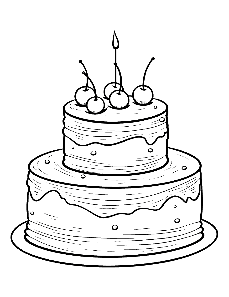 Simple Elegance Cake Coloring Page - A double-layer cake with minimalistic icing and a cherry on top.