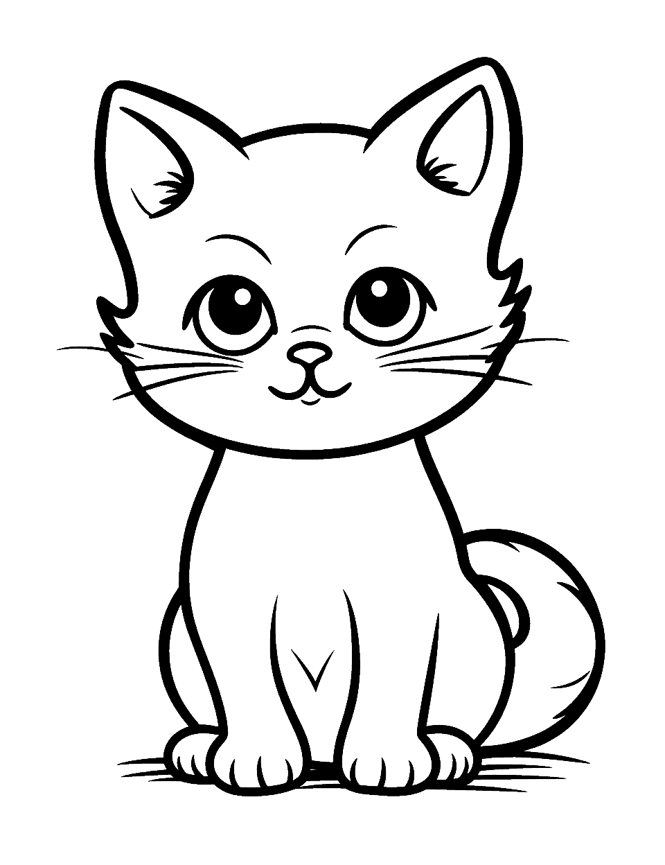 Simple Outline of a Baby Cat Coloring Page - A simple but cute outline of a baby cat, perfect for little hands to color.