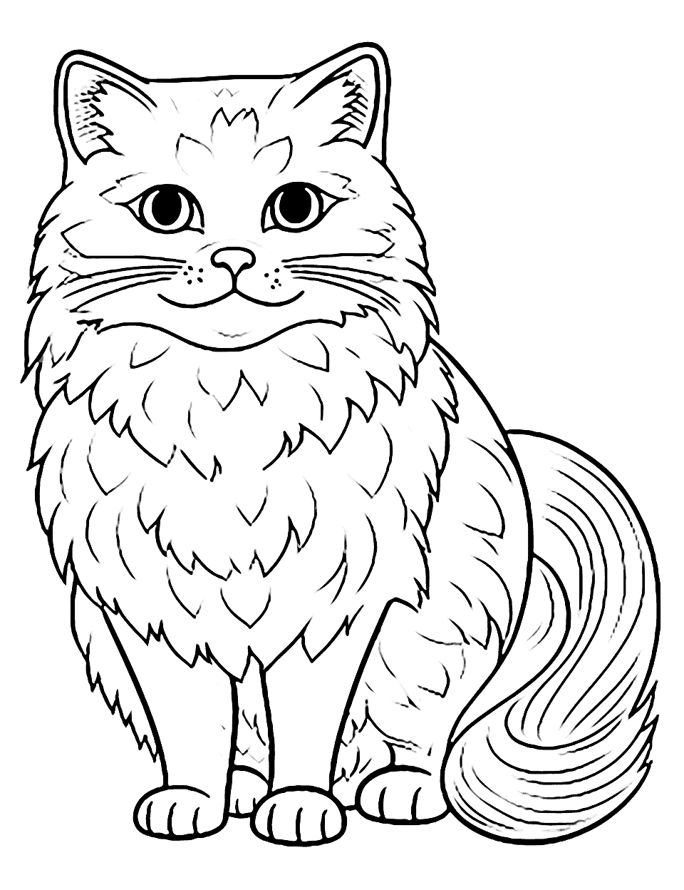 Detailed Persian Cat Coloring Page - A coloring sheet of a detailed Persian cat with its distinct long coat and round face.
