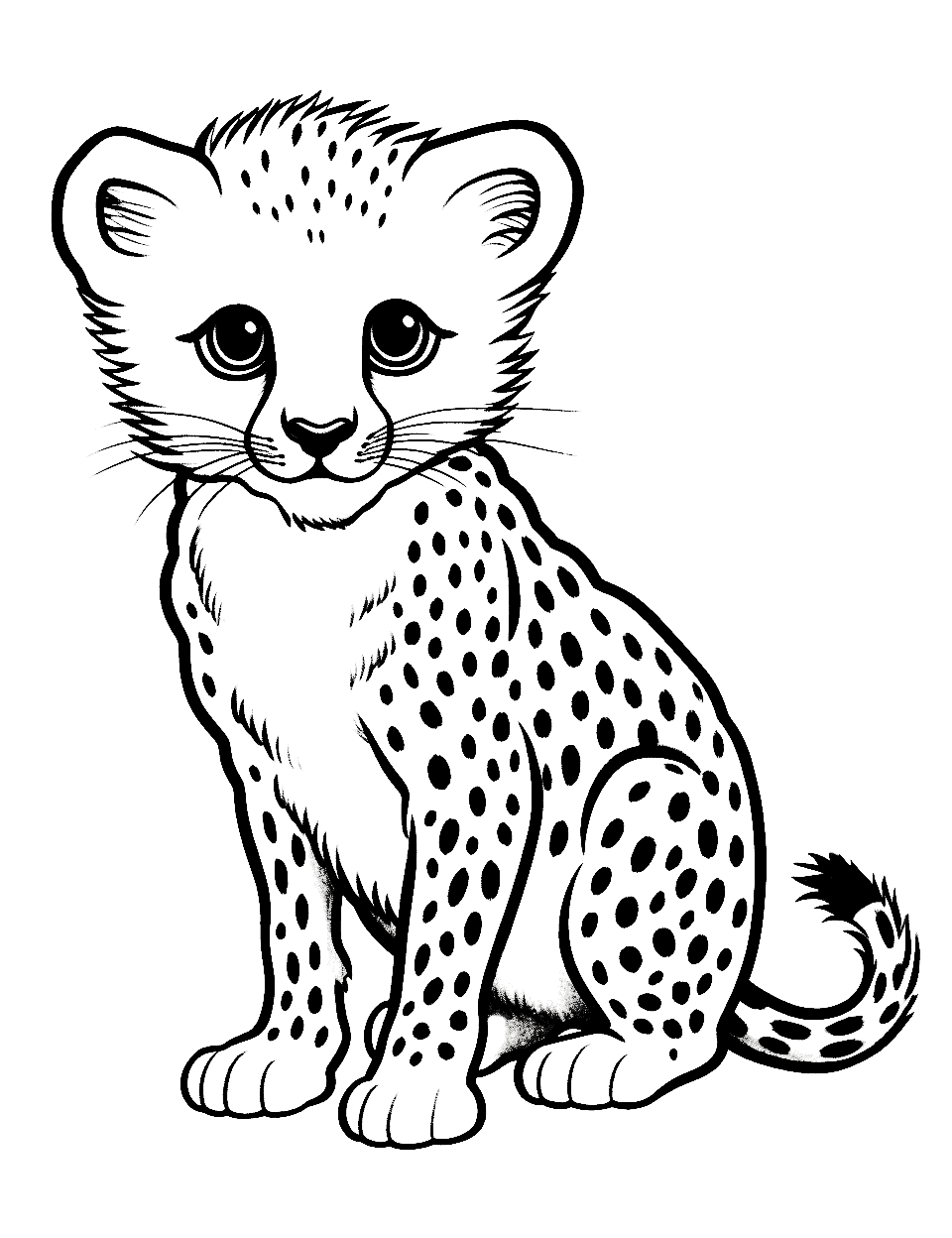 Curious Cheetah Cub Exploring Coloring Page - A curious cheetah cub exploring its surroundings.