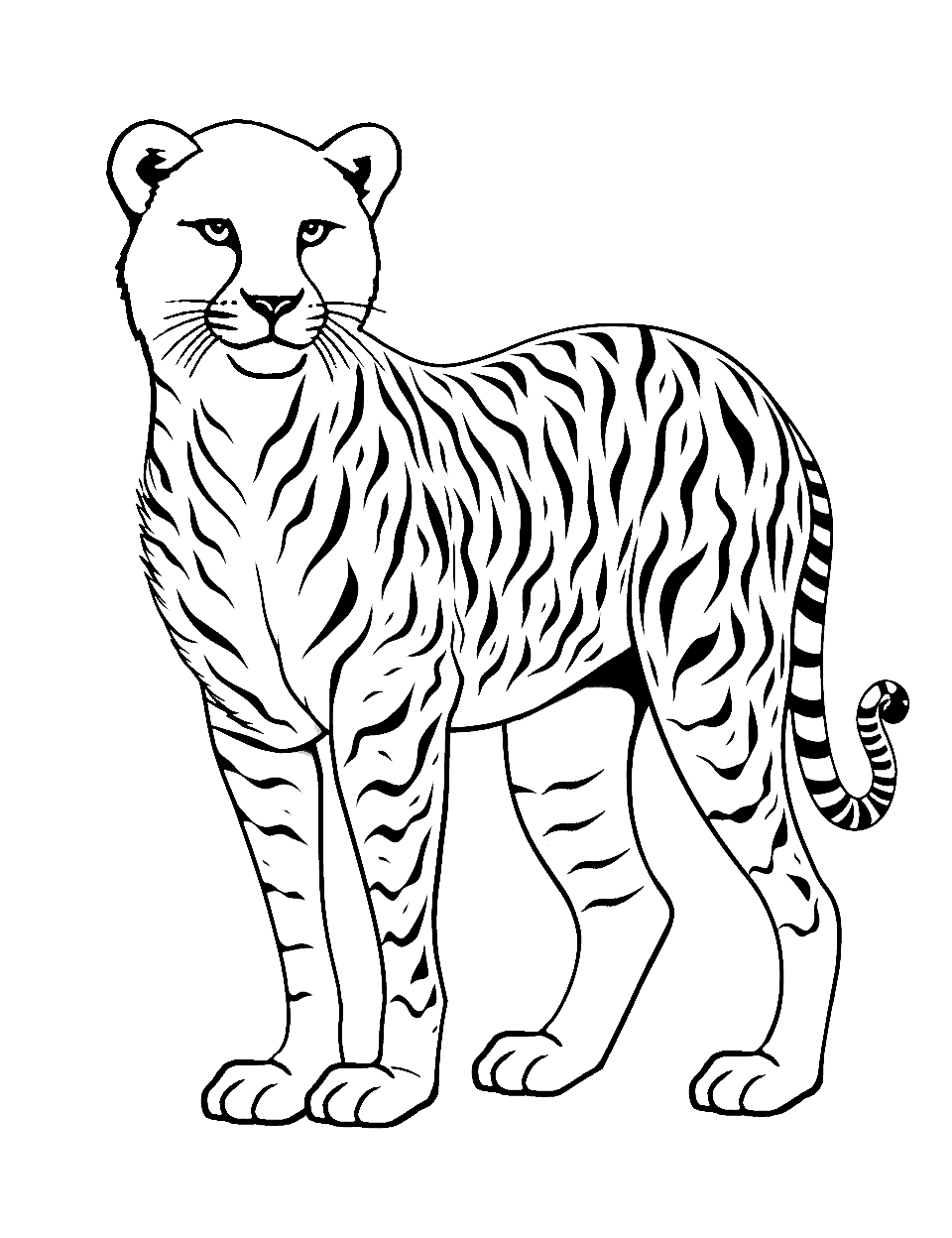 Cheetah with Zebra Stripes Coloring Page - A creative twist with a cheetah having zebra-like stripes.