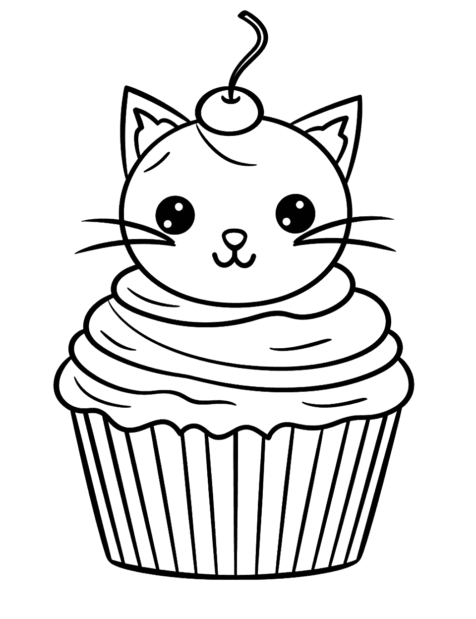 Pete the Cat Cupcake Coloring Page - A cupcake decorated to look like Pete the Cat.