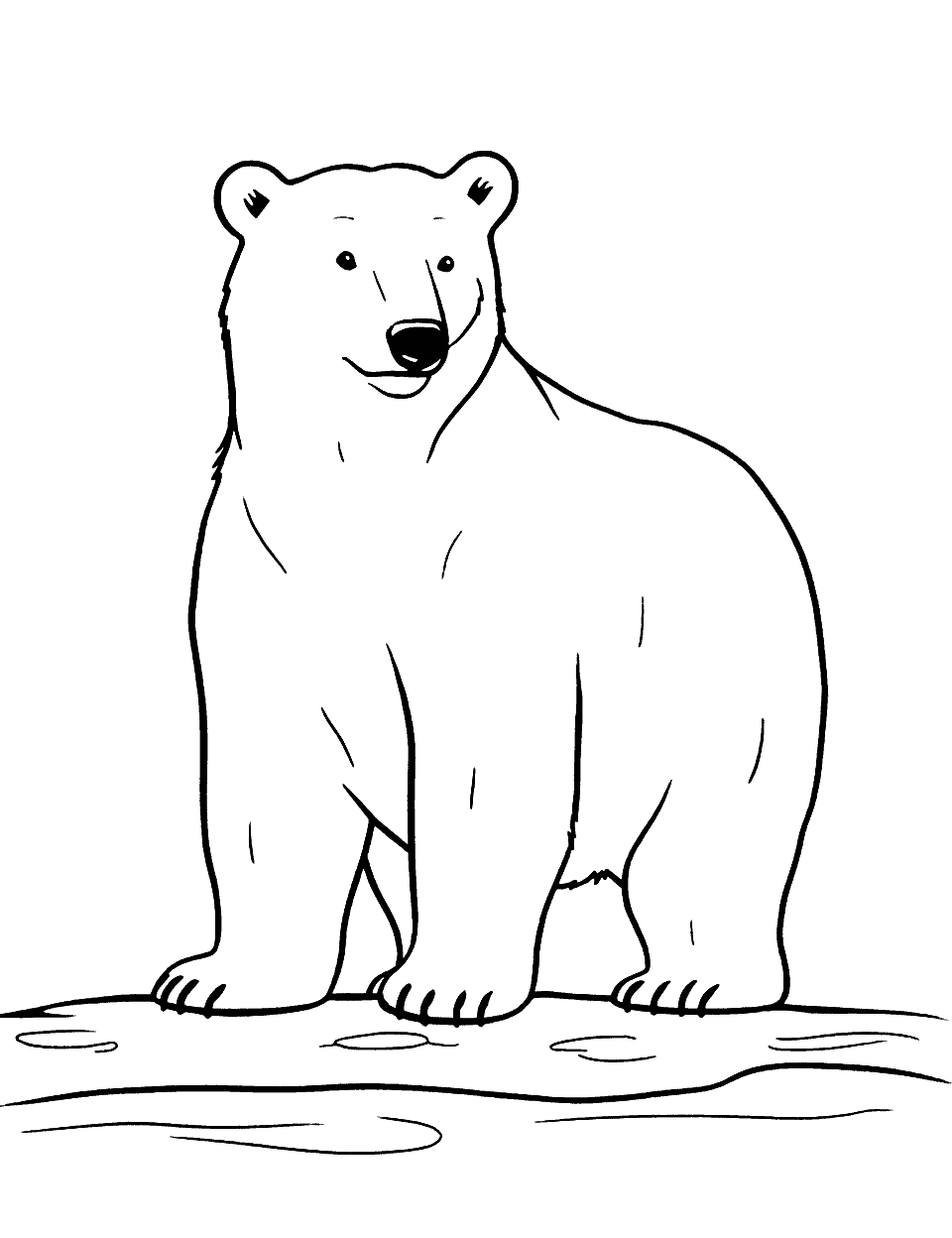 Polar Bear in the Arctic Cute Coloring Page - A polar bear standing on ice in a snowy Arctic landscape.