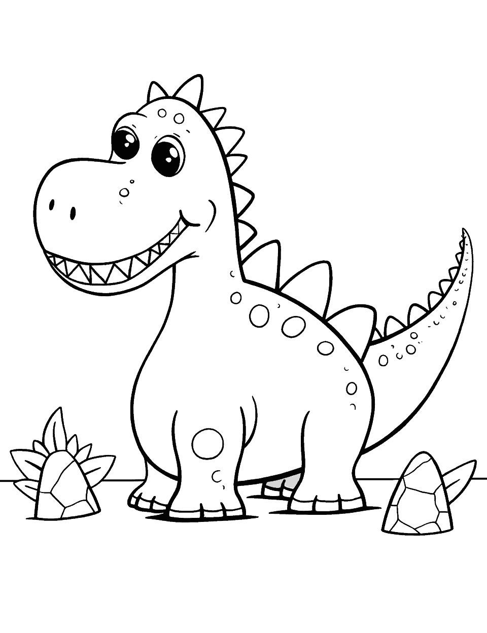 Easy Dino Shapes Dinosaur Coloring Page - Simple, basic shapes forming a cute dinosaur for beginners.