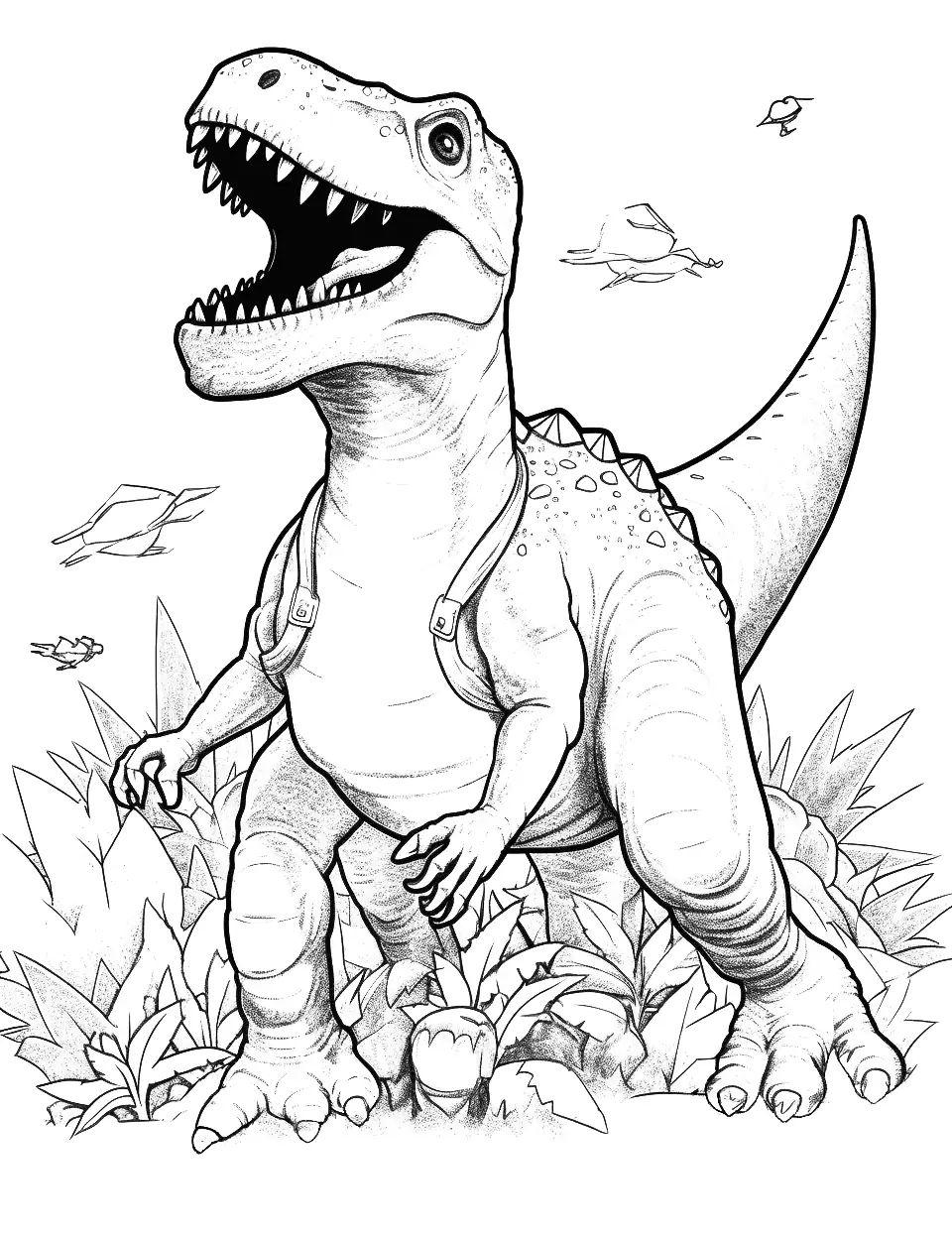 Blue's Rescue Mission Dinosaur Coloring Page - Blue, the raptor from Jurassic World, in an action-packed rescue mission.