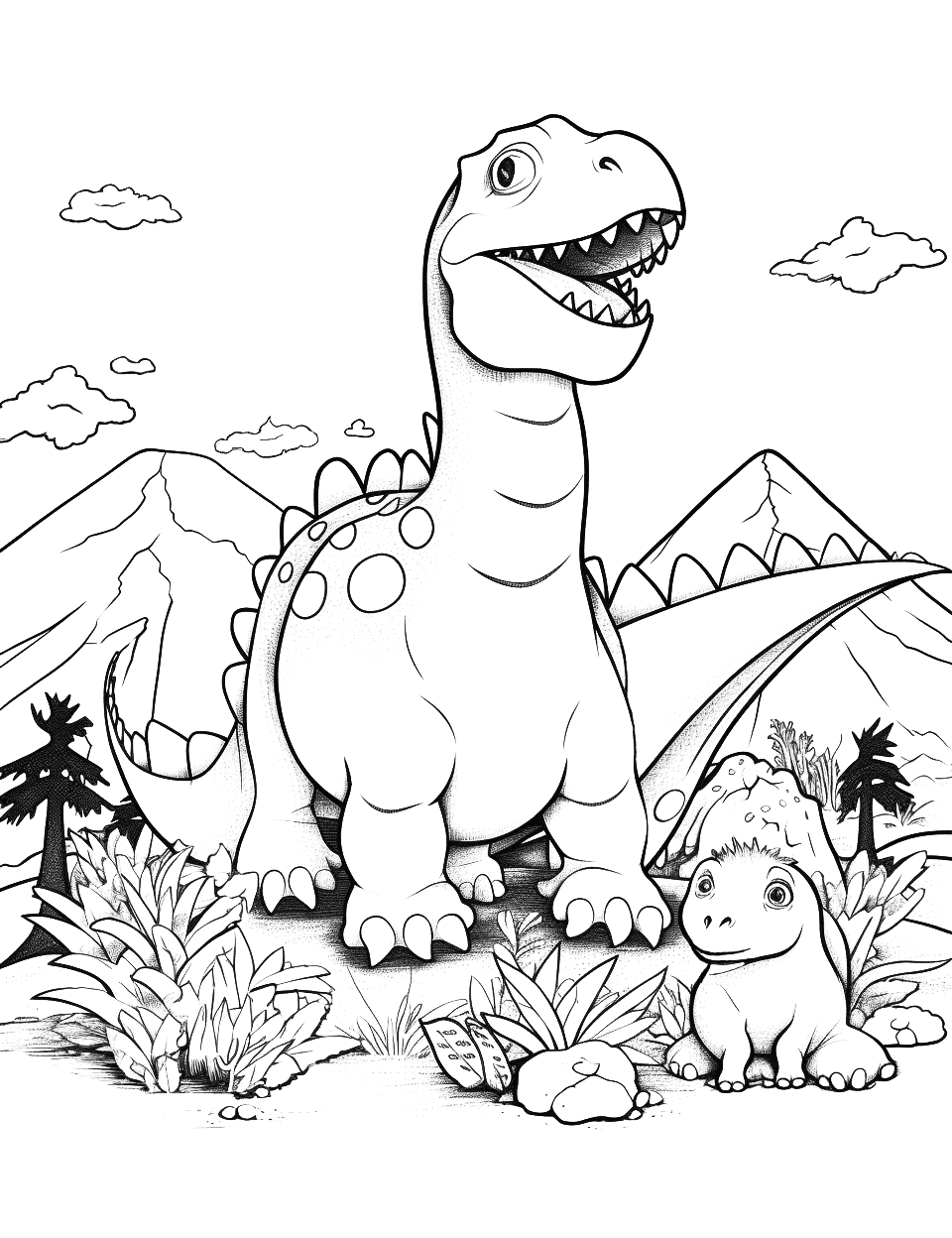 Camp Cretaceous Fun Dinosaur Coloring Page - A scene from Camp Cretaceous featuring the campers and their dinosaur friends.