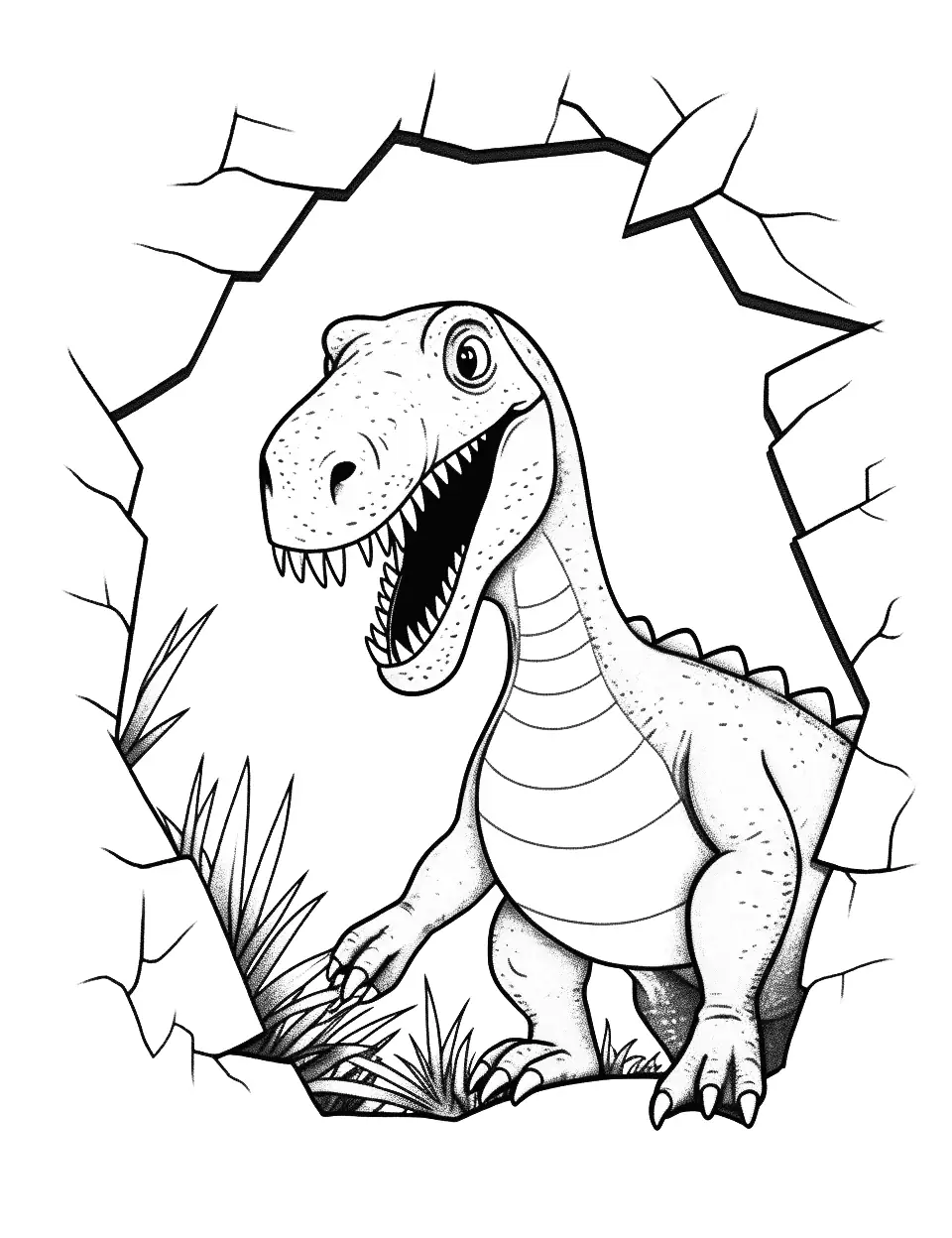 Indominus Rex Escape Dinosaur Coloring Page - The Indominus Rex breaking free from its enclosure.