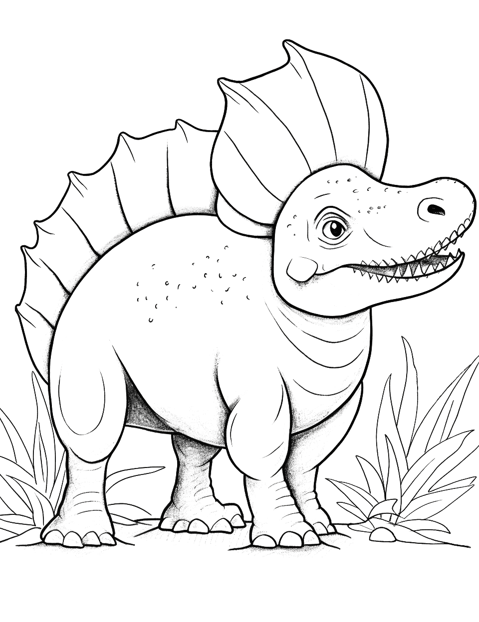 Realistic Triceratops Dinosaur Coloring Page - A realistic and detailed Triceratops for older kids to color.