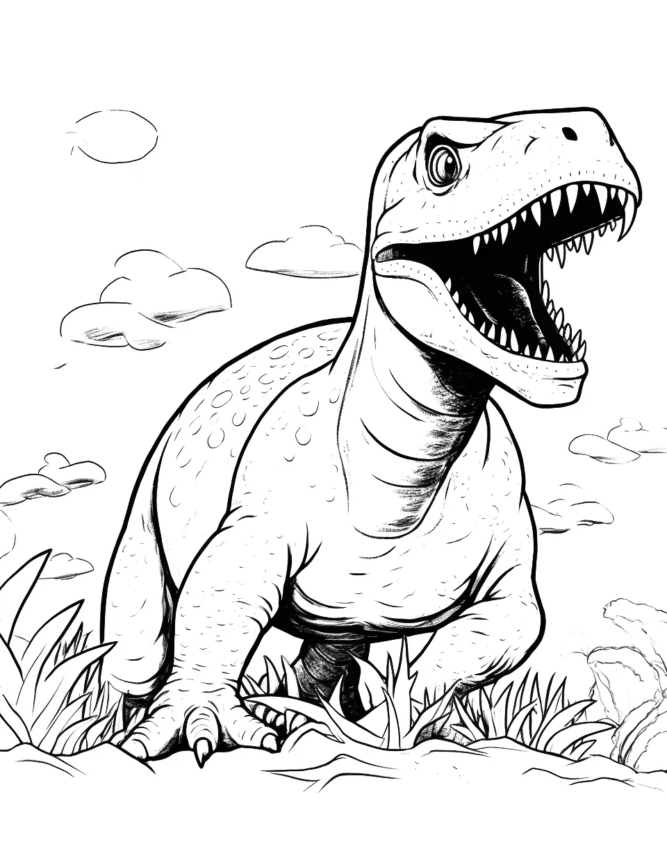 Indoraptor Chase Dinosaur Coloring Page - The Indoraptor chasing the heroes in a thrilling scene.