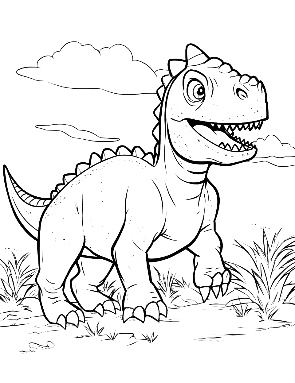 Carnotaurus on the Hunt Dinosaur Coloring Page - A Carnotaurus on the hunt, ready to pounce on its next meal.