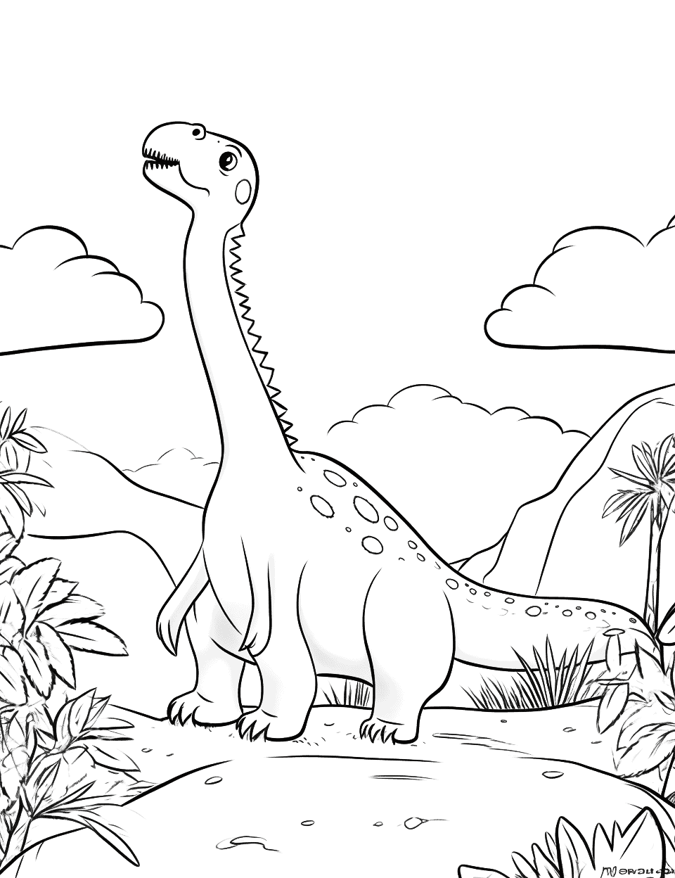 Camp Cretaceous Dinosaur Coloring Page - A scene from Camp Cretaceous featuring dinosaurs under the sky.