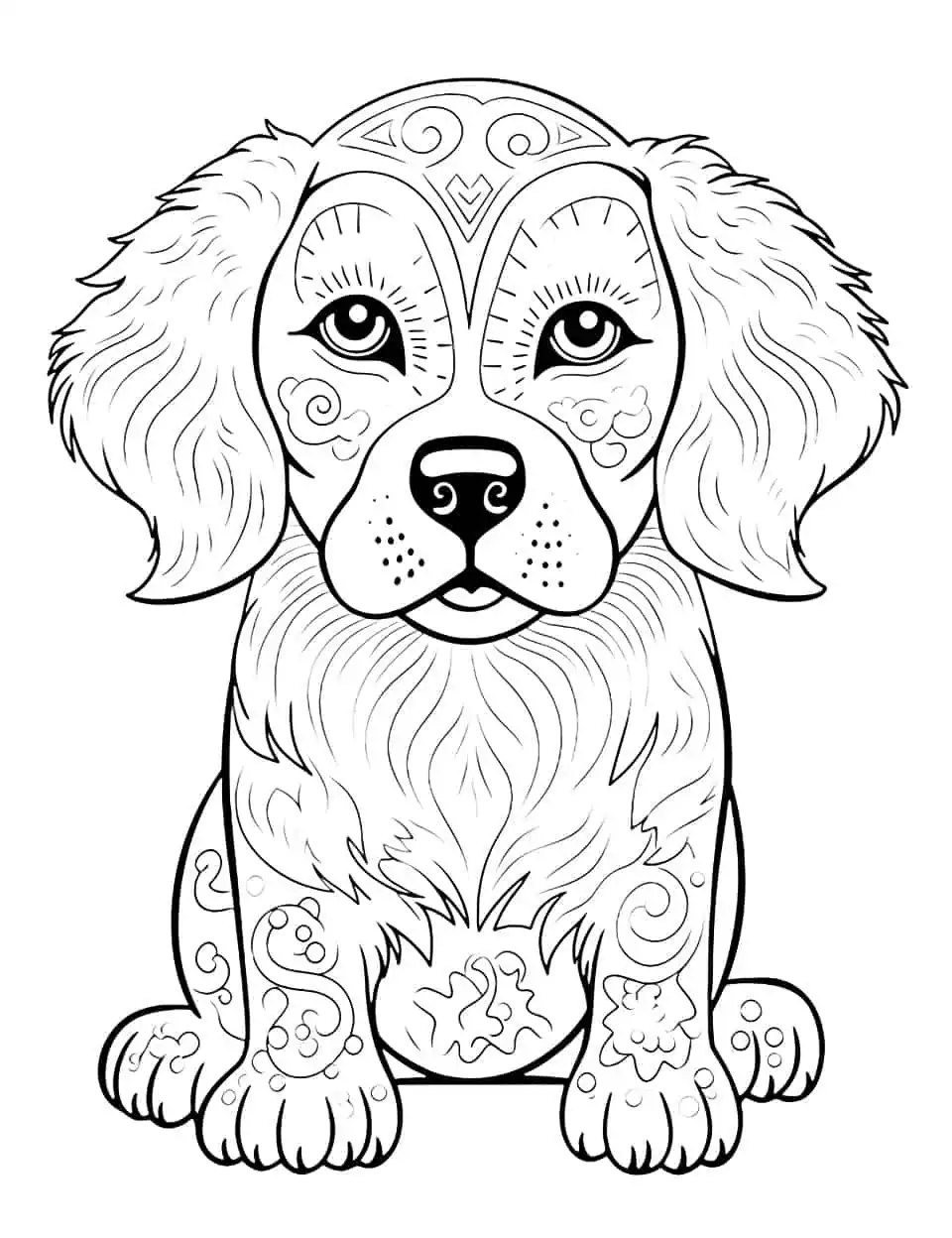 Golden Retriever and Mandala Dog Coloring Page - A beautiful Golden Retriever with a mandala pattern in the background.