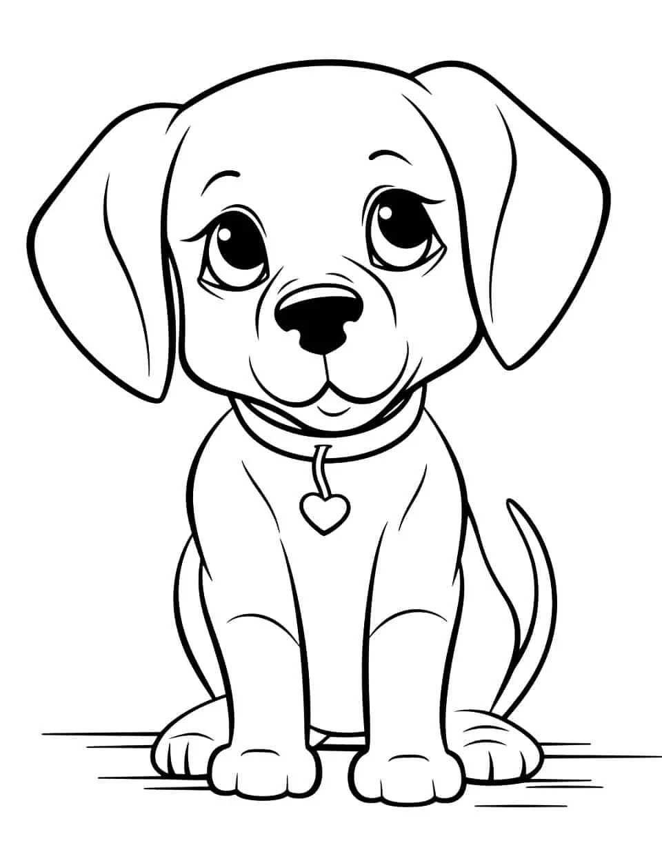 Kawaii Beagle Dog Coloring Page - A cute, big-eyed, kawaii-style Beagle that kids will love to color.