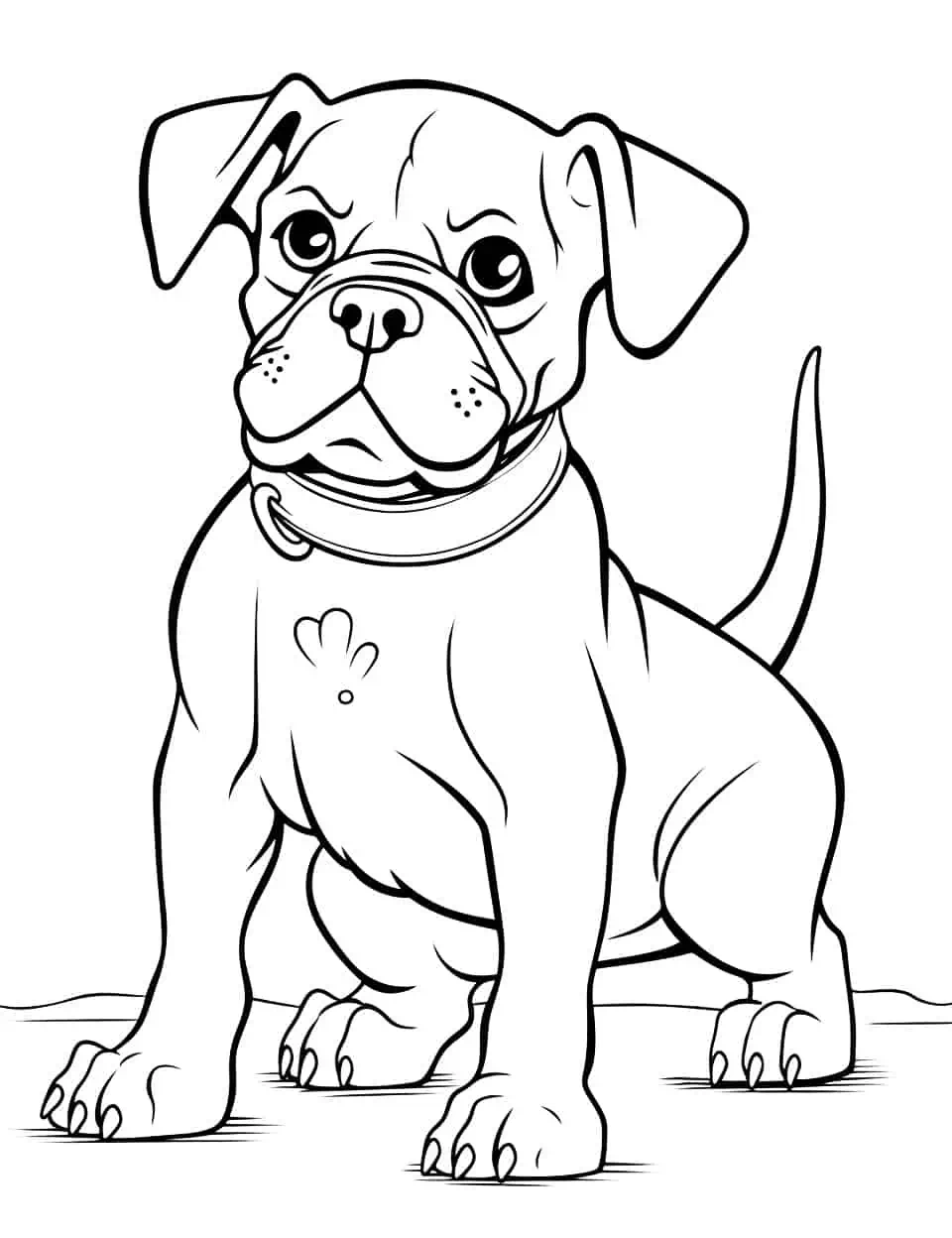 Advanced Boxer Coloring Page Dog - An advanced coloring page featuring a Boxer dog in a dynamic action pose.