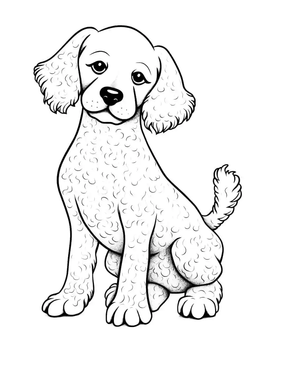 Advanced Poodle Drawing Dog Coloring Page - An advanced-level drawing of a Poodle in a stylish pose for older kids.