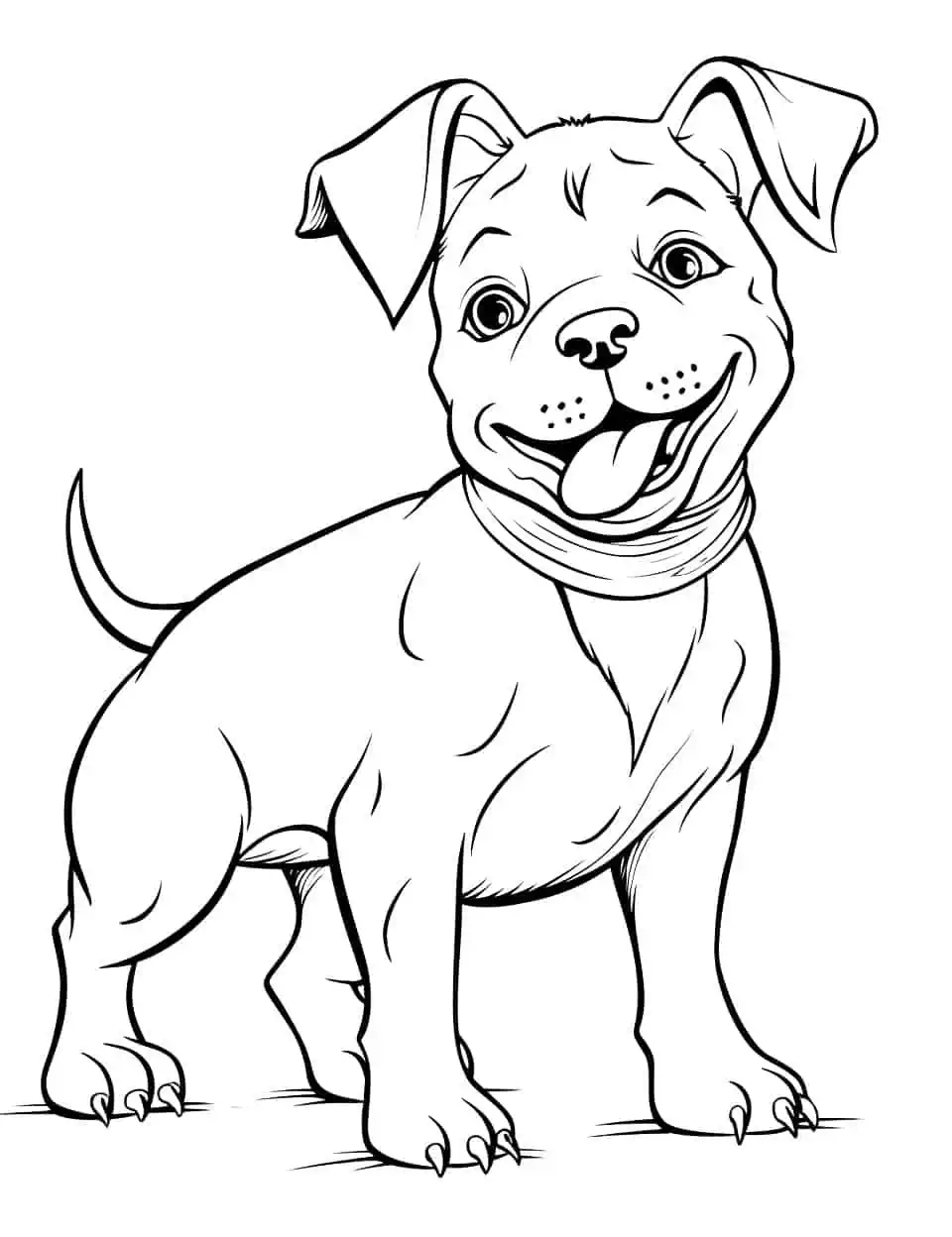 Friendly Pitbull Dog Coloring Page - An image of a friendly Pitbull wagging its tail.