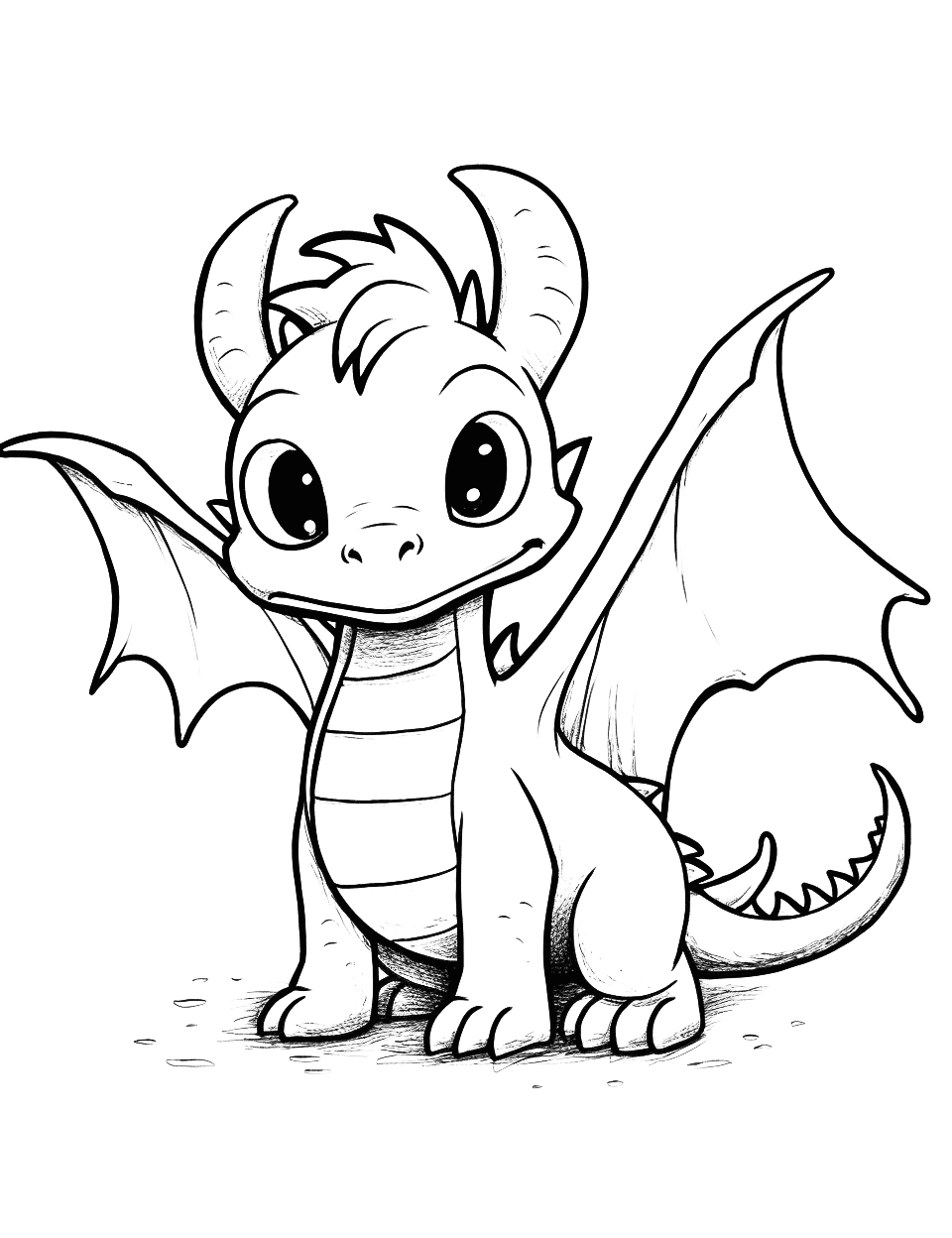 Cute Baby Dragon Coloring Page - A cute baby dragon learning to breathe fire for the first time.