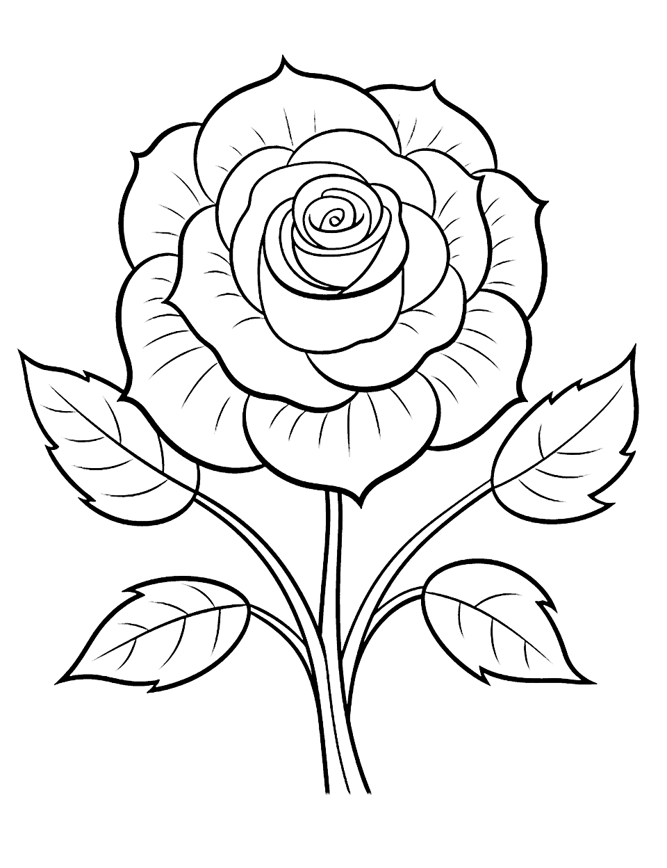 Large, Easy Rose Flower Coloring Page - A large, easy-to-color rose perfect for beginners.