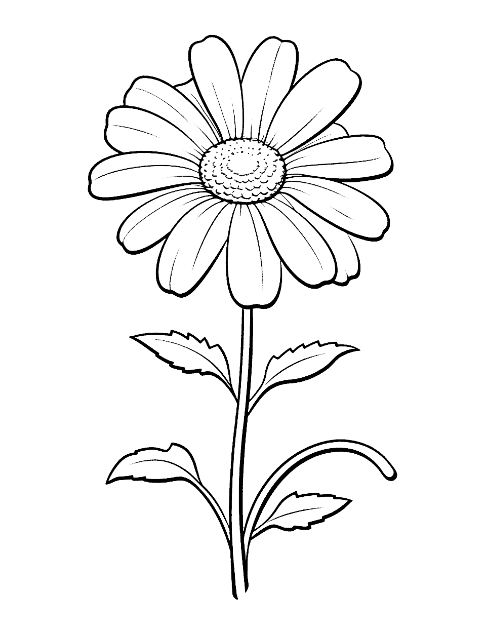 Springtime Daisy Flower Coloring Page - A simple, large daisy coloring page to welcome spring.