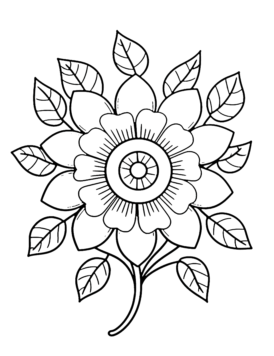 Simple Springtime Mandala Flower Coloring Page - A simple mandala with springtime flower motifs.