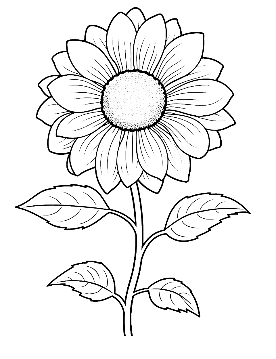 Cool and Advanced Sunflower Drawing Flower Coloring Page - An intricately designed sunflower for advanced colorists.