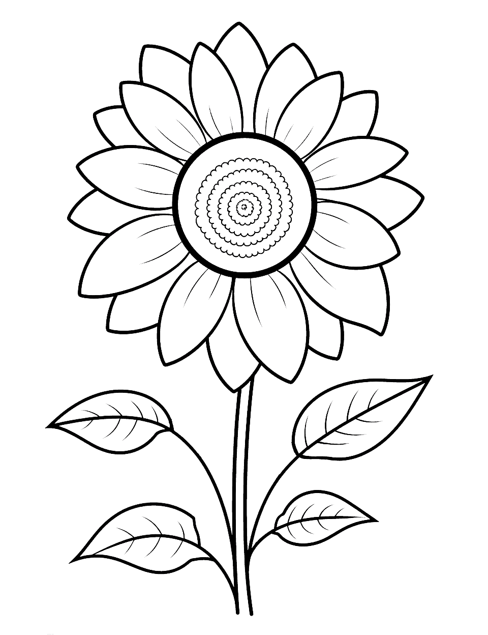Simple Sunflower Flower Coloring Page - A large, easy-to-color sunflower page for preschool kids.