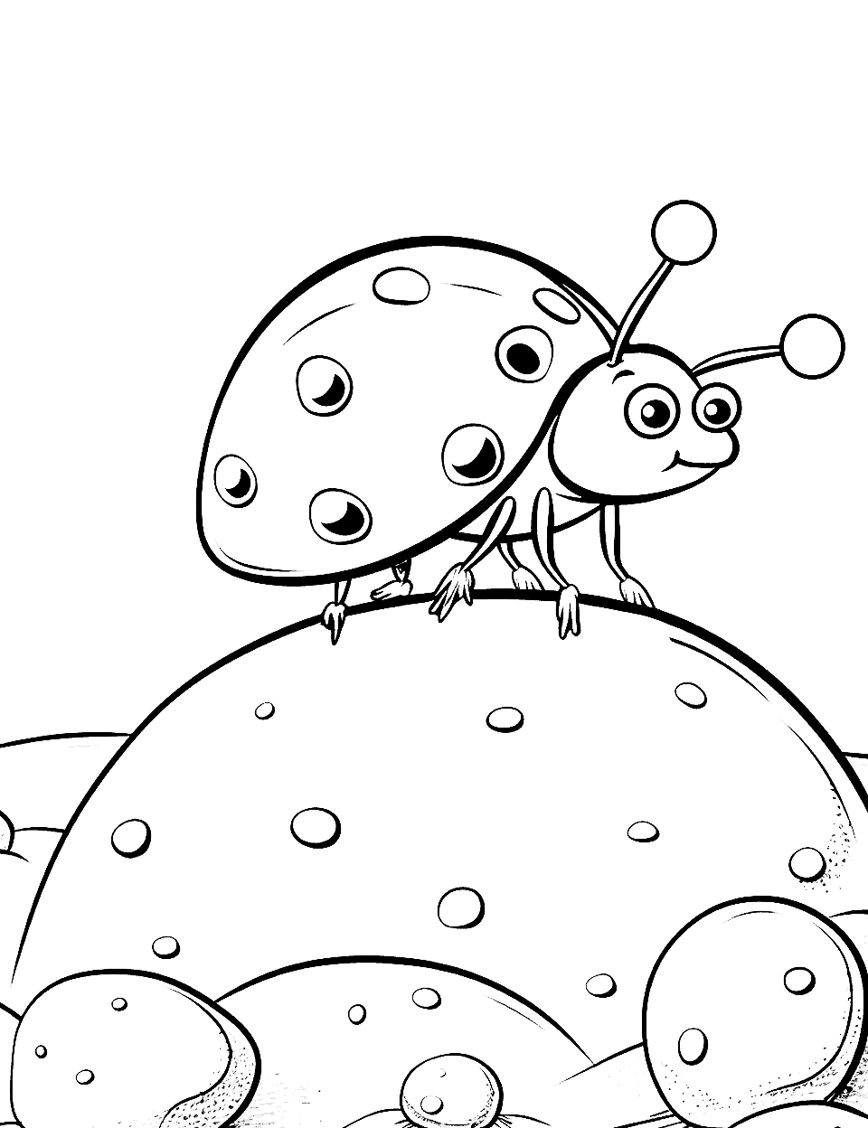 Seven-Spot Ladybird on a Journey Ladybug Coloring Page - A Seven-spot ladybird trekking across a series of small stones.