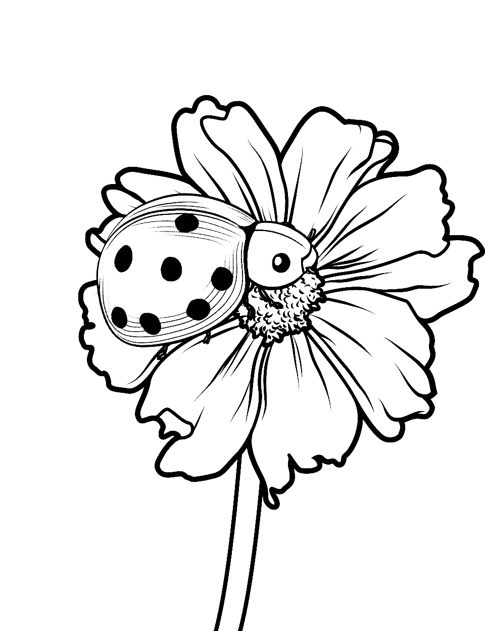 Ladybug Enjoying a Peaceful Day Coloring Page - A ladybug sitting peacefully on a small flower.