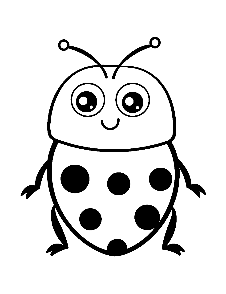 Easy Ladybug for Beginners Coloring Page - A simple, cartoon-style ladybug with large, friendly eyes.