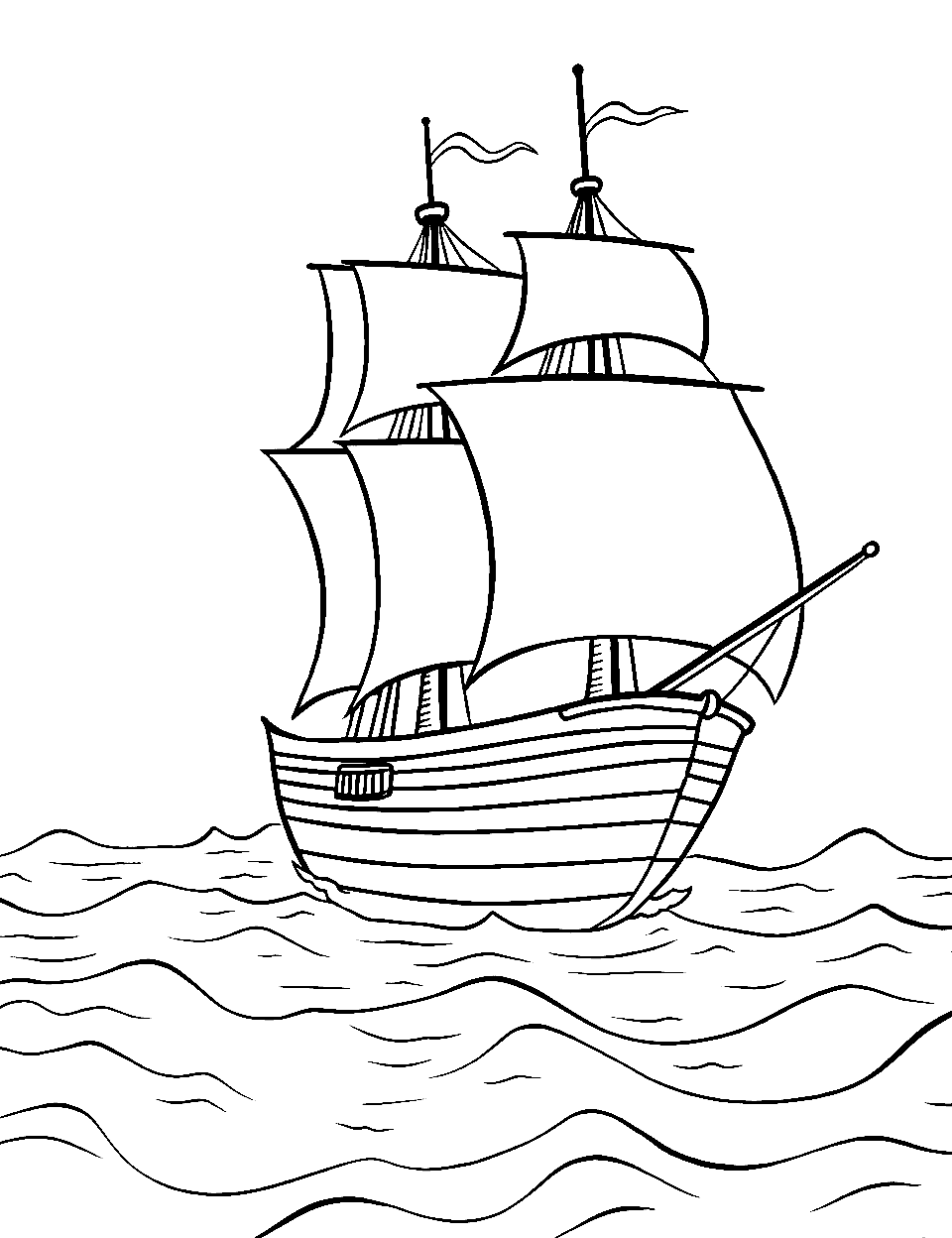 Pirate Ship on the Horizon Ocean Coloring Page - A distant pirate ship sailing on the ocean.