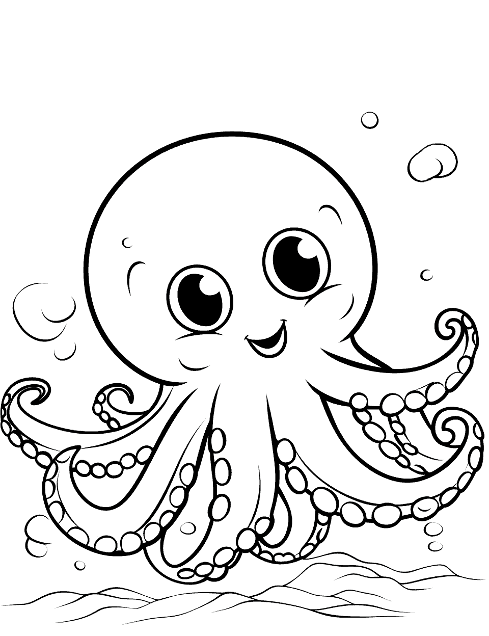 Octopus Walking Coloring Page - An octopus walking happily on the ocean floor.