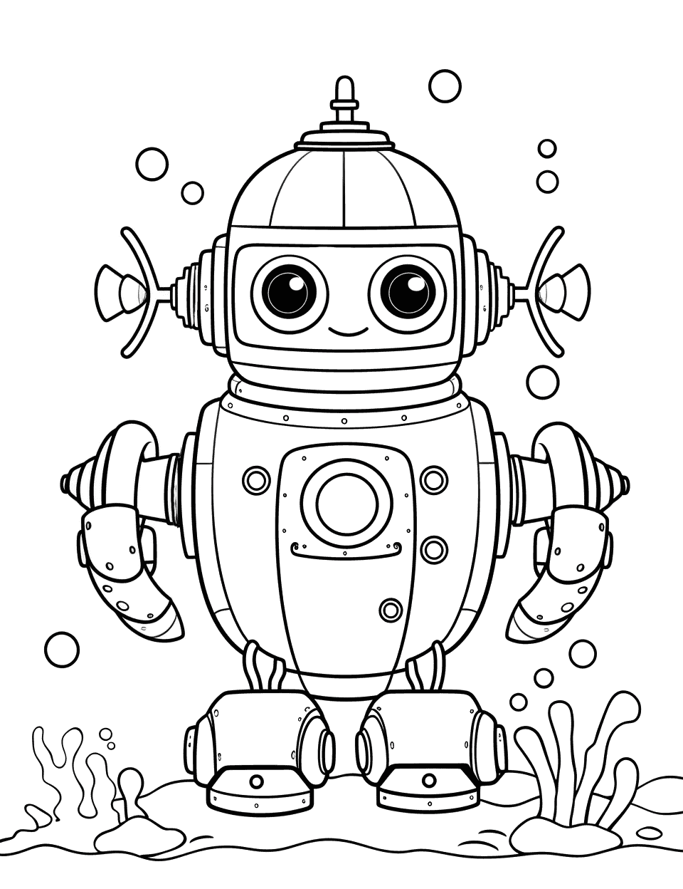 Submarine Robot Exploring the Deep Coloring Page - A robot exploring the depths of the ocean.